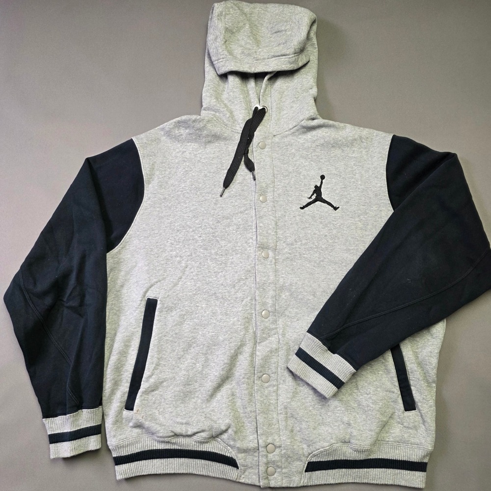 Jordan Mens Varsity Snap Front Hoodie Grey Black Jumpman 451582-066 XXL